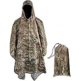 KINGBOMB 3 in 1 Waterproof Rain Poncho for Adults, Lightweight Hiking Rain Gear, Camouflage Raincoat with Hood for Camping, Fishing, Backpacking, Outdoor Survival Shelter Tarp