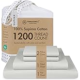 Threadmill Supima Cotton Sheets, 1200 Thread Count Soft 100% Cotton Sheets for Cal King Size Bed, 4 Pc Light Grey Cal King Bed Sheet Set, 5-Star Hotel Quality with Elasticized Deep Pocket King Sheet