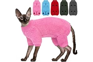 SUNFURA Sphynx Hairless Cat Sweater, Full Body Warm Fleece Sweaters with Sleeves for Cats, Soft Turtleneck Cat Clothes, Cozy Pullover Pajamas for Hairless Cats Devon, Donskoy & Small Dogs, Hot Pink M