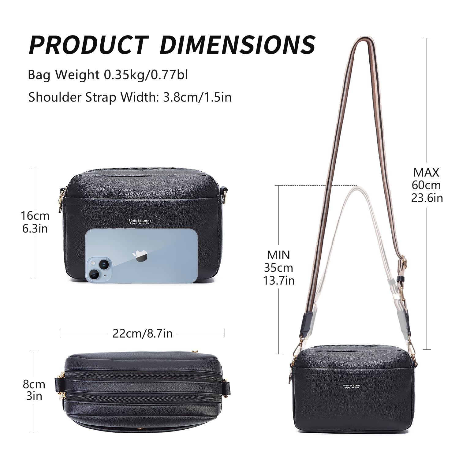 AIFILLE Women's Cross Body Bag, Small Vegan Leather Phone Crossbody Bag with Adjustable Strap | Anti-Theft Zipper Pockets | Lightweight Handbag for Women & Girls, Black