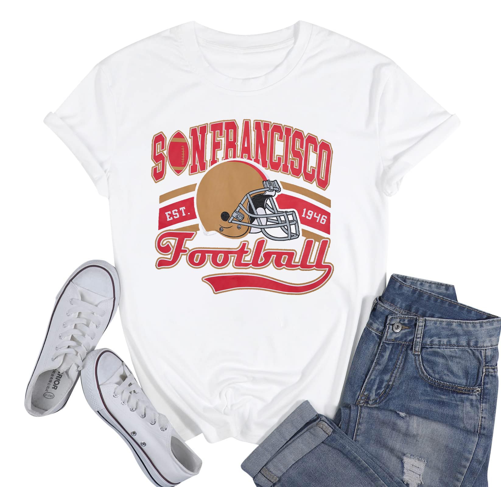 Photo 1 of ***SHIRT ONLY***Women's Football Team T-Shirts - Vintage & Casual Short Sleeve Tees for Fans White size: 2XL
