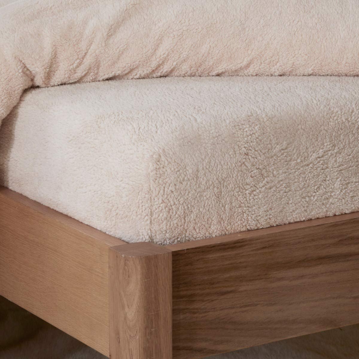 Sleepdown Teddy Fleece Fitted Sheet Plain Thermal Warm Cosy Super Soft Bedsheet Bed Linen - Single - Natural