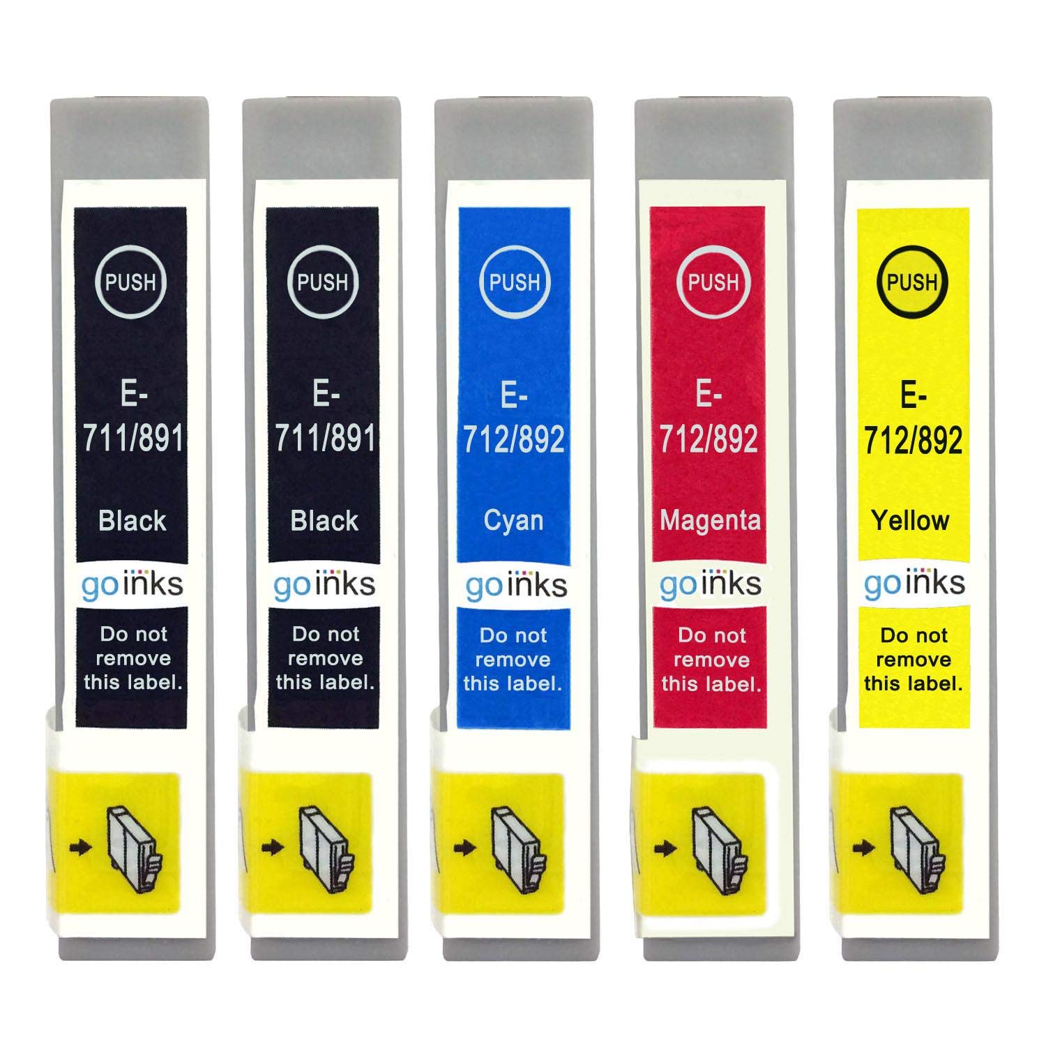 Go Inks Compatible T0715 + T0711 Ink Cartridges - 5 Pack replaces T0711 T0712 T0713 T0714 for Epson Stylus Printers - 15ml & 13.5ml - Black, Cyan, Magenta, Yellow - 1x Set + Extra Black