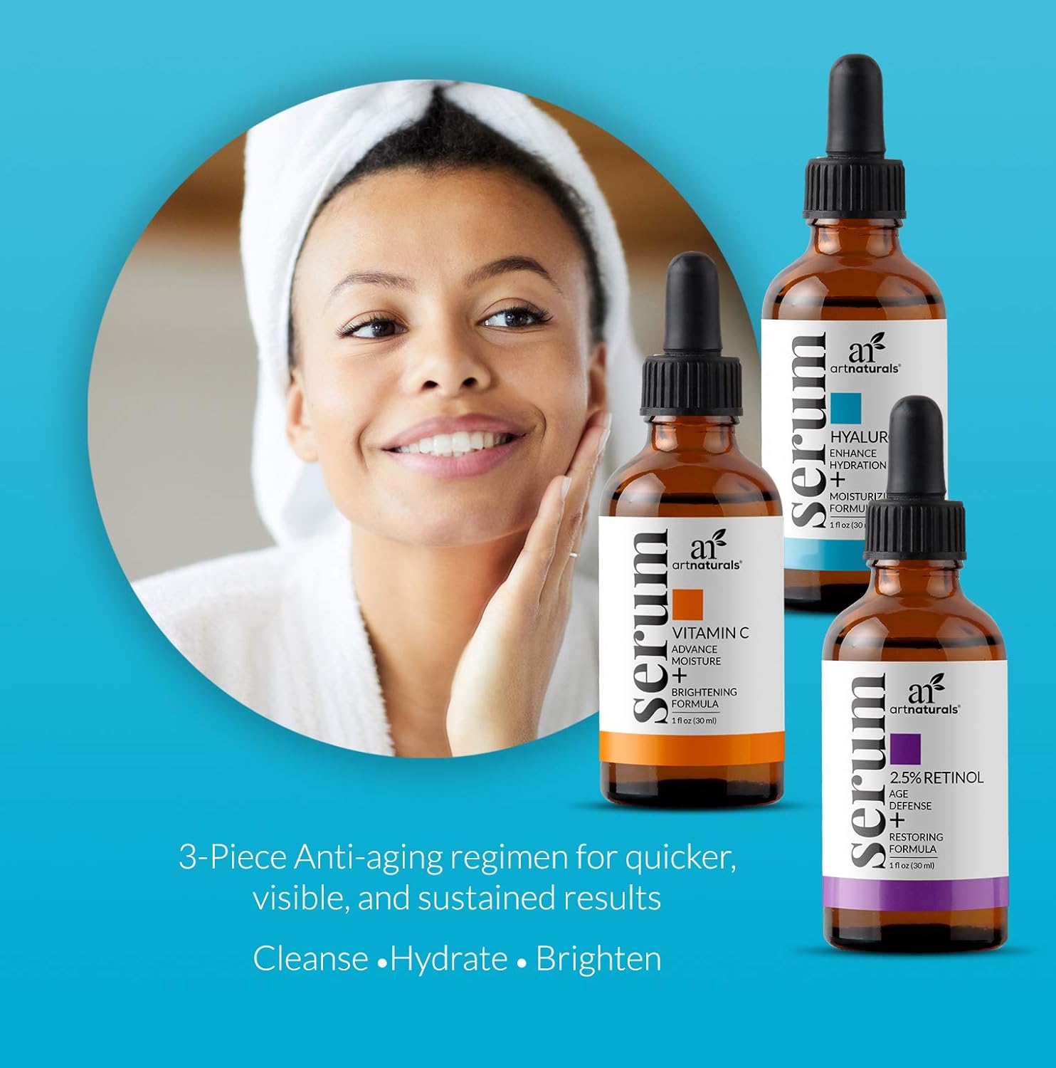 ArtNaturals Anti-Aging-Set with Vitamin-C Retinol and Hyaluronic-Acid - (3 x 1 Fl Oz / 30ml) Serum for Anti Wrinkle and Dark Circle Remover – All Natural and Moisturizing: Beauty