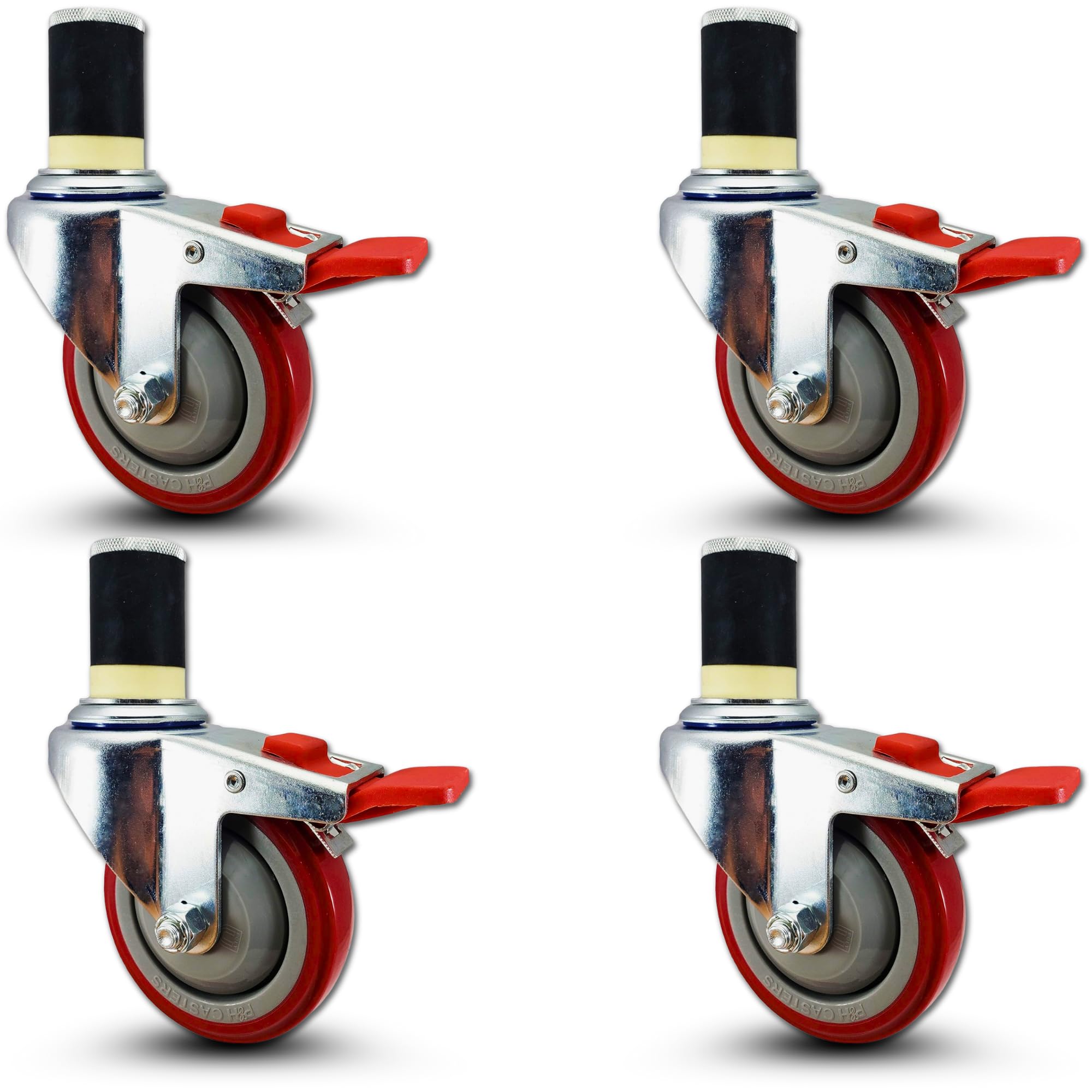 Photo 1 of 4" NSF Certified Total Locking Caster Wheels (Set of 4) for Stainless Steel Kitchen Prep Tables – Commercial Grade, Fits 1-1/2" ID Tubing, Durable and Safe for Commercial Kitchens