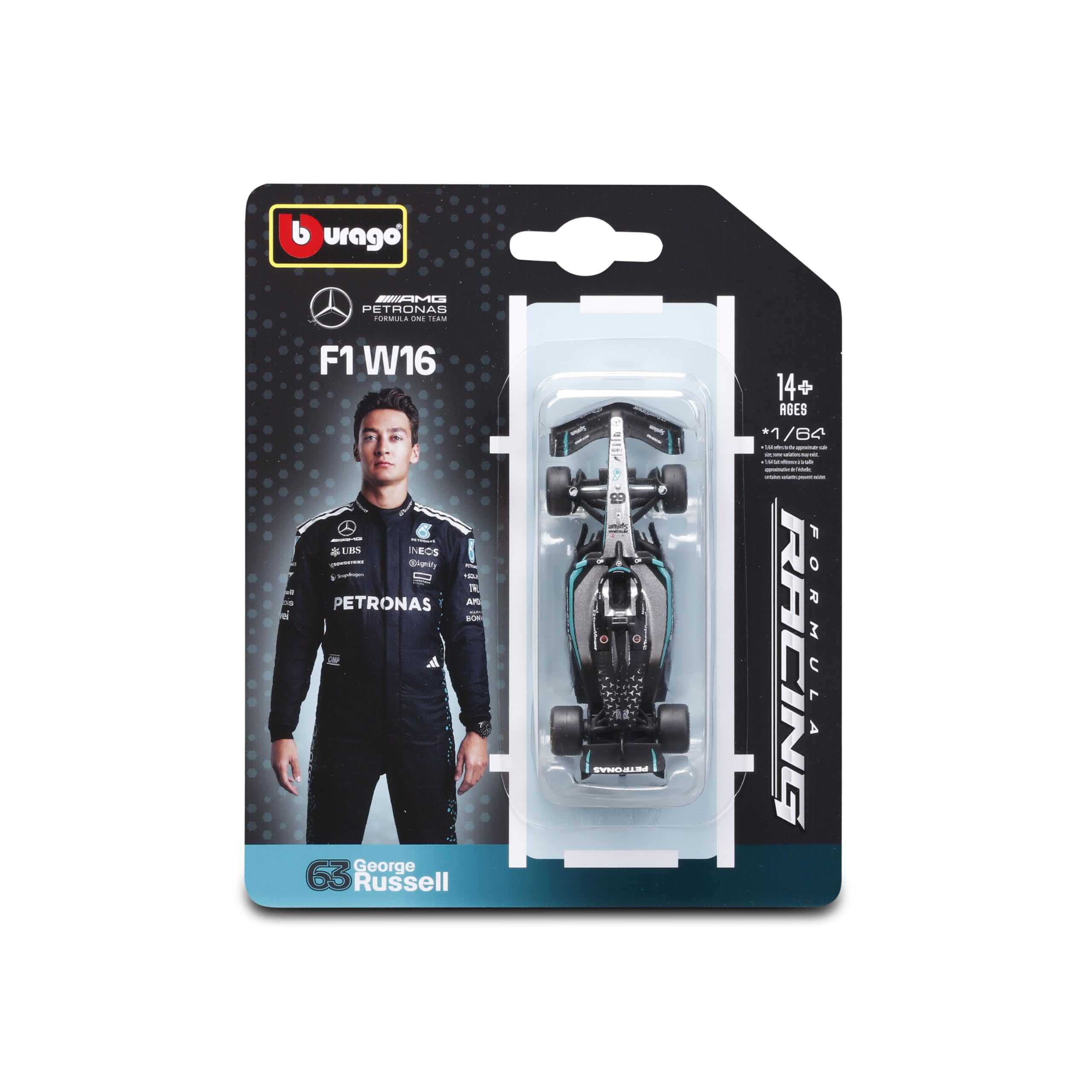 Bburago - F1 Mercedes-AMG F1 W16 2025#63 George Russell, 1:64 Scale Diecast Car, Detailed Formula 1 Single-Seater Replica, Official Colours, Collectible Blister Pack, Recommended Age 14+ — image 1