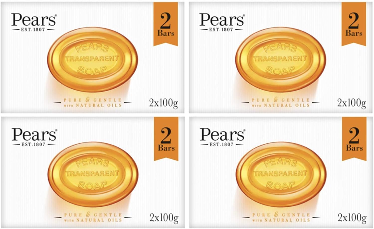 Pears Transparent Soap 2x100g, 4 pack (8 bars), 200 g (Pack of 4)