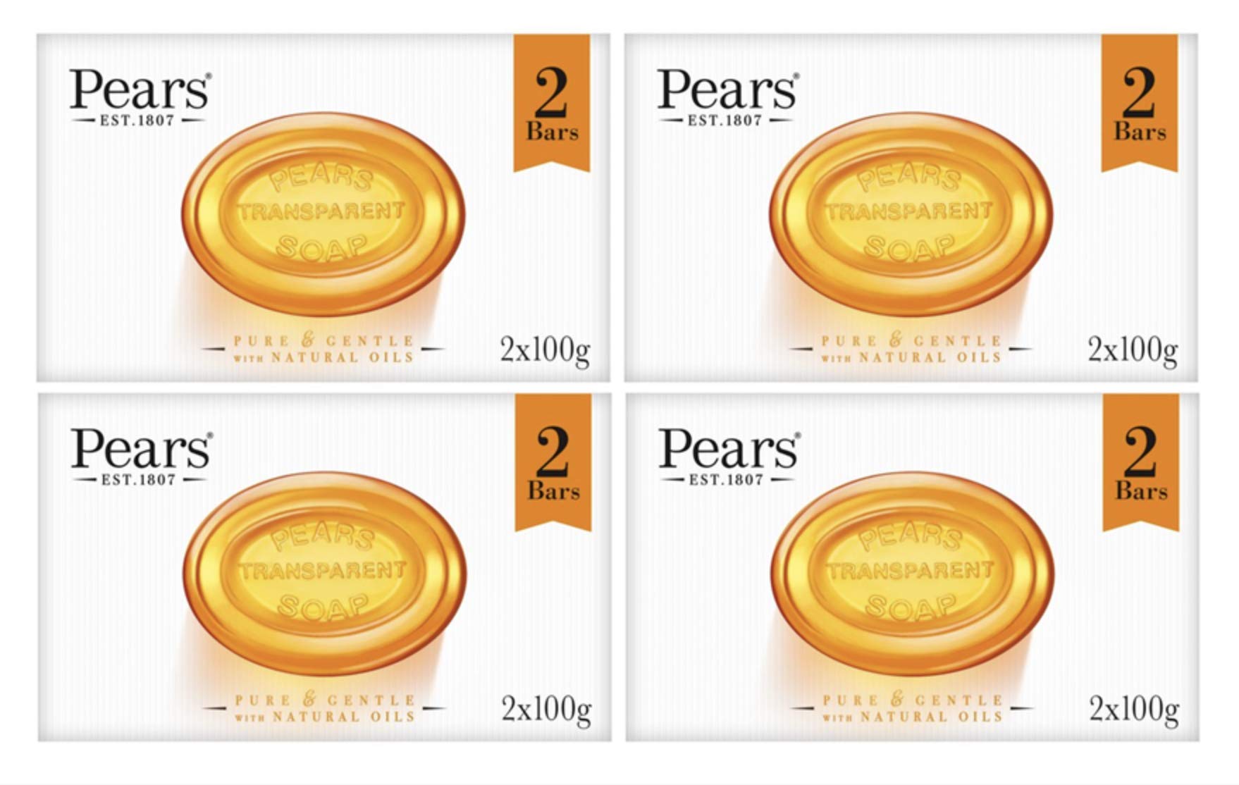 Pears Transparent Soap 2x100g, 4 pack (8 bars)