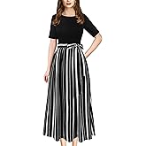 VFSHOW Womens Elegant Patchwork Pockets Pleated Work Office Business Casual Party Belted A-Line Midi Dress