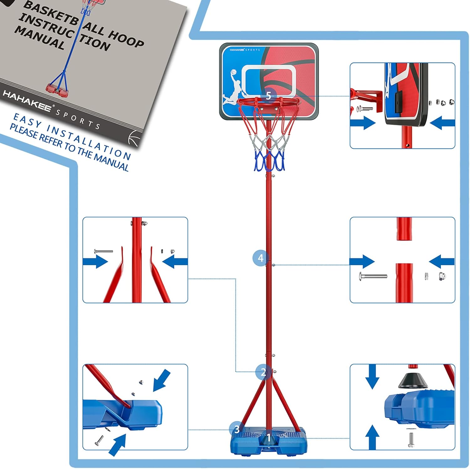 HAHAKEE Basketball Hoop for Kids,Height-Adjustable 3.2FT-5.4FT,Indoor and Outdoor for Boys and Girls,Easy Assemble: Toys & Games