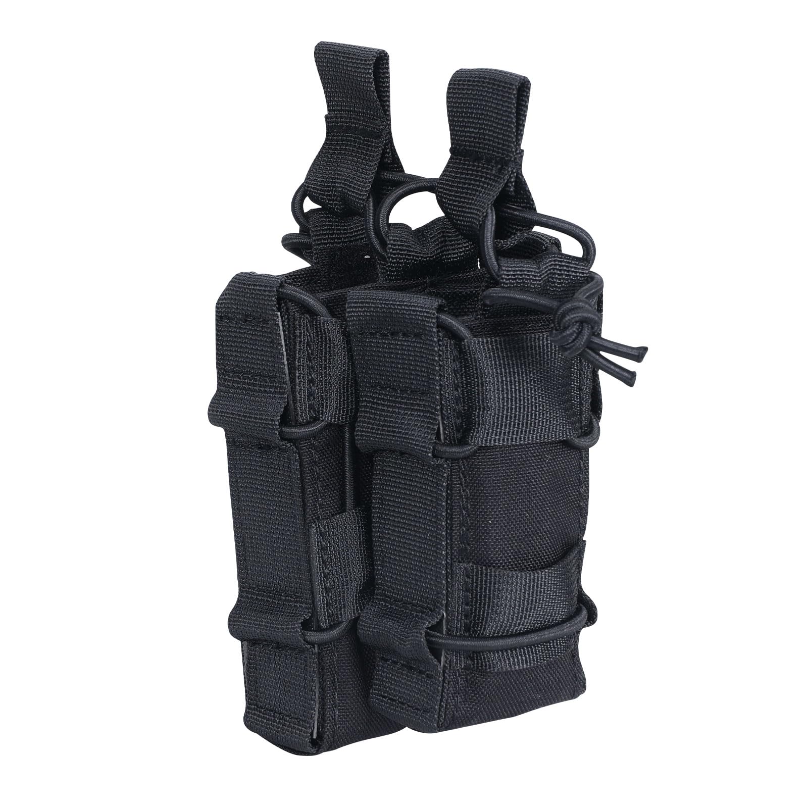 EXCELLENT ELITE SPANKER Open-Top Double Rifle Mag Pouch for M4 M14 M16 G36 AR15 Magazine with Pistol Mag Pouch(Double + Black)