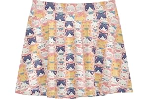 Cartoon Cute Cats Girls Skirts with Shorts Flowy Girl Skorts Kids Pleated Skort with Pockets 4-12Y
