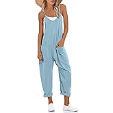 Lentta Women's Causal Jumpsuits V Neck Sleeveless Harem Overalls Stretchy Adjustable Strap Romper with Pockets