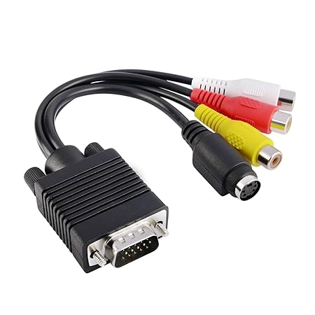VGA auf Cinch Kabel, Pistazie VGA zu TV S-Video 3 RCA PC Computer AV-Adapter Kabel (schwarz)