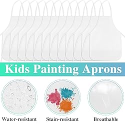 BOUBONI 24 Pieces White Kids Painting Aprons Kids