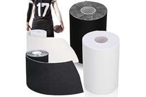 Jenaai 2 Roll Football Turf Tape 33ft Extra Wide Athletic Waterproof Sport Ultra Sticky Turf Tape for Arm Football Kinetic Bandage for Athletic Sport Protects from Burn(Black and White)