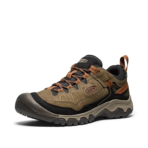 KEEN Men's Targhee 4 Low Height Durable Comfortable Waterproof Hiking Shoes, Sea Turtle/Roasted Pecan, 8