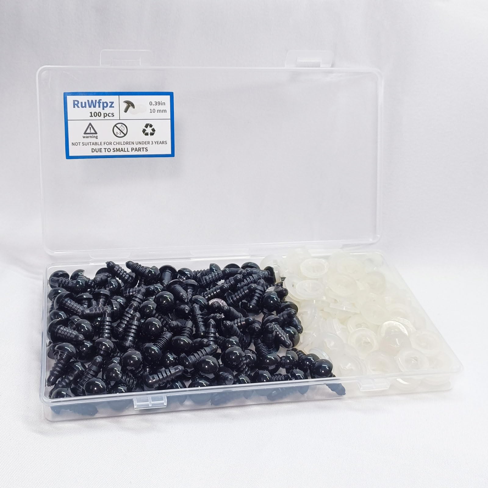 RuWfpz Safety Eyes for Crochet Toys Amigurumi 10mm 100Pcs - Doll Teddy Bear Eyes with Washers, Black Plastic Crochet Safety Eyes for Toy Making Plush Crocheting Crafting