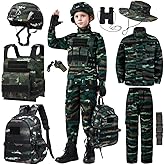 Lcirvti Kids Camouflage Military Uniform Set Deluxe Soldier Role-Playing Set Halloween Costume, Suitable for Boys and Girls