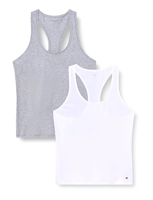 Tommy Hilfiger Women’s 2 Pack Stretch Tank Tops, Multicolor (White/Light Grey HTHR), M