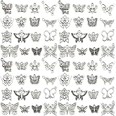 Youdiyla 144Pcs Ancient Silver Butterfly Series Pendant Jewelry Making DIY Keychain Earrings Pendant Various Design Charms for Jewelry Making Bracelets Necklace (SN10)