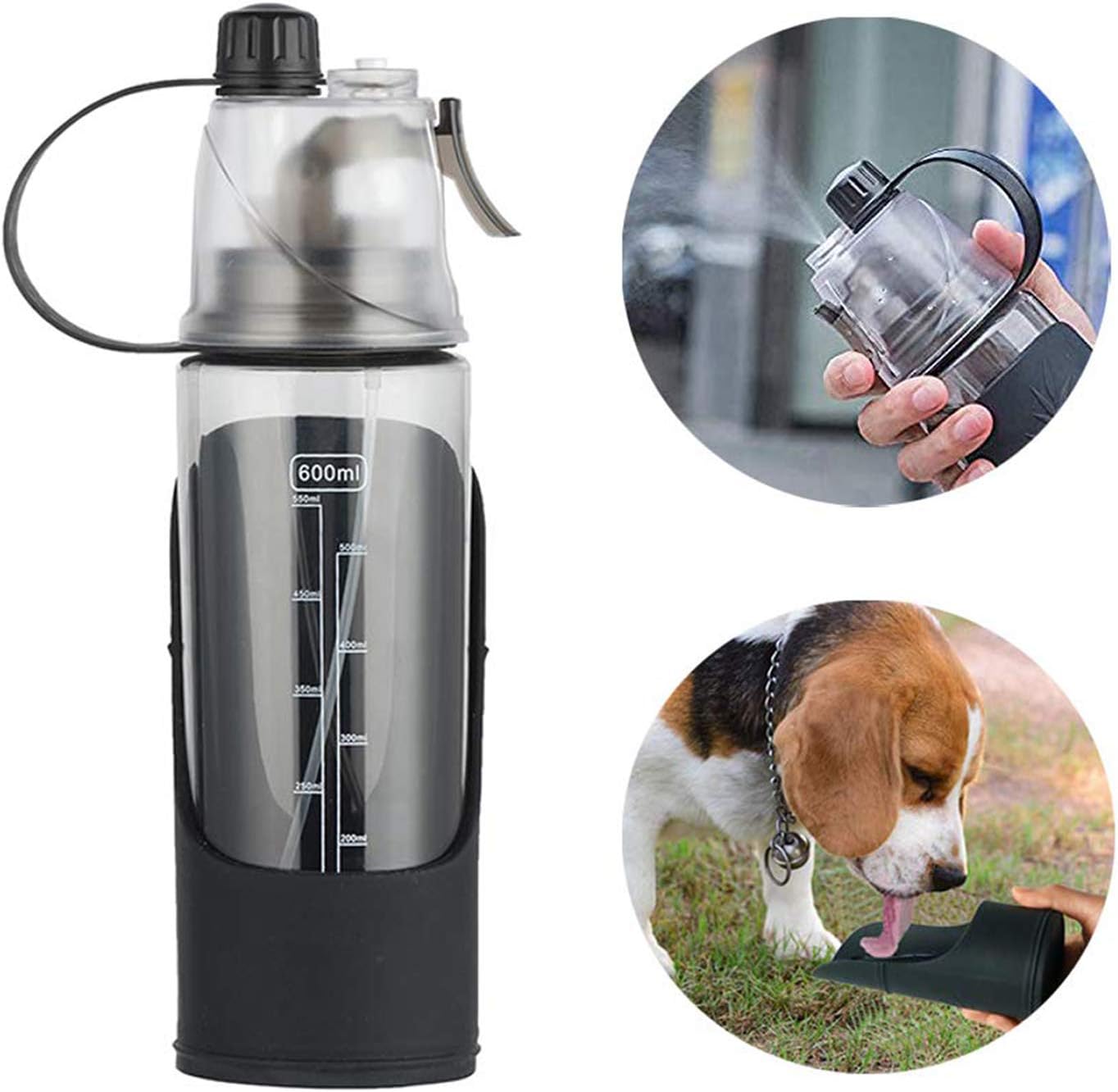 Ewolee Portable Dog Water Bottle - Dog Walking Water Bottle Dispenser Antibacterial Food Grade Leak Proof Dog Cat Travel Drink Bottle, 300ml Pet Outdoor Drinking Cup (Black)