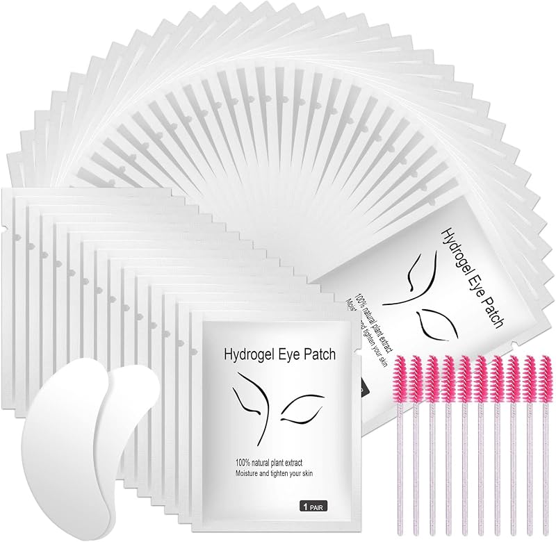 URAQT 50 Pairs Eyelash Extension Gel Pads Lint Free Under Eye Patches + 10