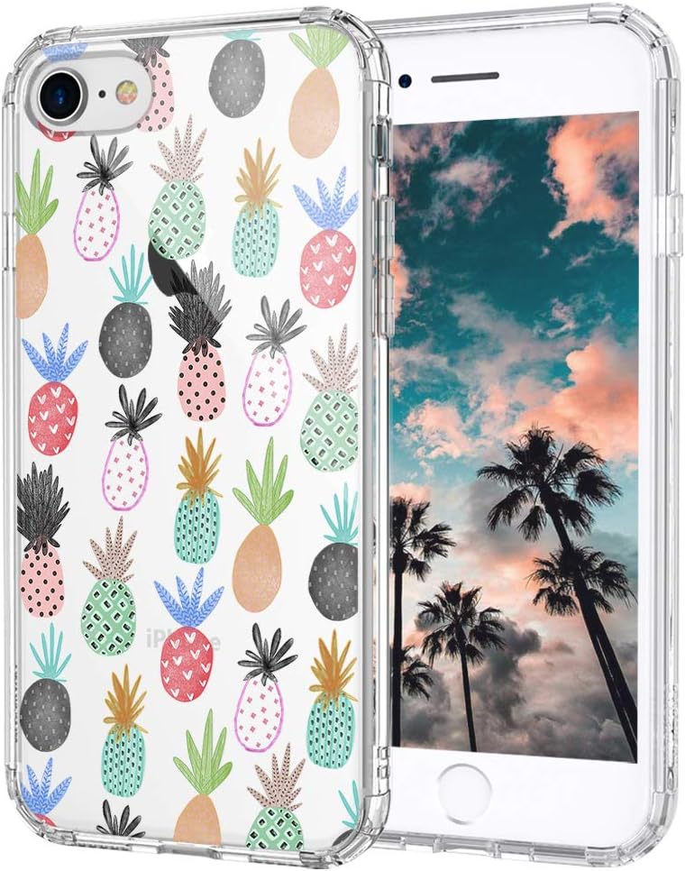 MOSNOVO Tropical Pineapple Pattern Designed for iPhone SE 2020 Case/Designed for iPhone 8 Case/Designed for iPhone 7 Case - Clear