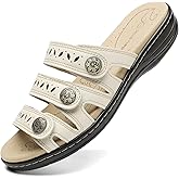 Hueneph Women's Comfort Leather Slides Lightweight Flat Sandals Cute Slip On Casual Walking Slippers