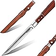 Huusk Fixed Blade Bushcraft Knife Hunting Knives with Wooden Sheath Full Tang Camping Knife Sharp Survival Knives for Men for Hiking Fishing Outdoor Adventure