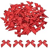 MECCANIXITY 60Pcs Mini Ribbon Bow 1.5" Mini Fabric Satin Ribbon Flower Bows for Craft DIY Sewing Wedding Birthday Party Red