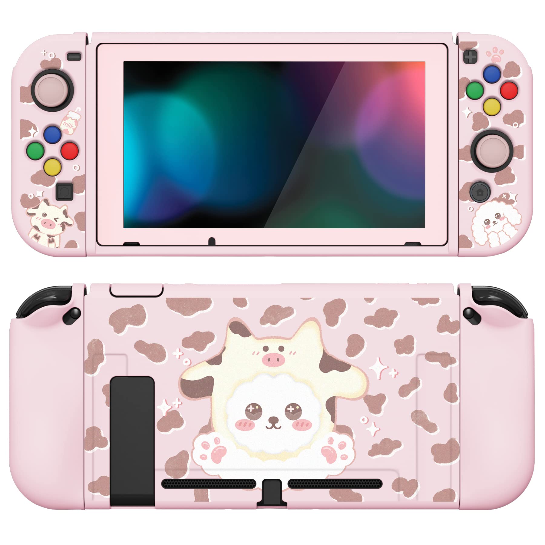 playvital ZealProtect Soft Protective Case for Nintendo Switch, Flexible Cover for Switch with Tempered Glass Screen Protector & Thumb Grip Caps & ABXY Direction Button Caps - Cosplay Puppy