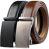 Founders & C Mens Belt 2 Pack,Leather Ratchet Click Belt Dress with Slide Buckle 1 3/8" in Gift Set Box- Size Adjustable