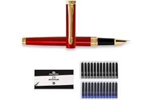 Dryden Designs Fine Nib Fountain Pen - Red - Smooth Elegant Writing with Fine Nib and Ink Converters.