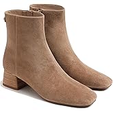 RJYLP Womens Ankle Boots Square Toe Low Chunky Block Heel Booties with Side Zipper Comfortable Dress Short Boots Shoes