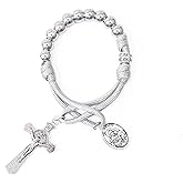 Nazareth Store Strong Military One Decade Paracord Rosary Silver Beads Pocket Car Rosary Pray For Us St. Joseph Medal & St. Benedict Cross