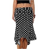 Milumia Women's Y2k Polka Dots Ruched Ruffle Skirt Low Waist Asymmetrical Bodycon Midi Skirts