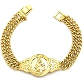 Polished Saint Barbara Pendant Double Link Chain Bracelet with Box Clasp