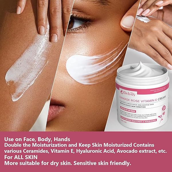 DEBAIY DAMASCUS ROSE VITAMIN E HYDRATION CREAM – GENTLE MOISTURIZER FOR FACE AND BODY AND HAND (19FL.OZ)