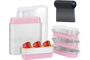 LNYZQUS 6.8oz Mini Loaf Pans with Lids 100 Pack, Rectangle Mini Aluminum Pans Mini Cake Tins,Disposable Mini Baking Pan Small Cake Containers For Brownie Bread Cheesecake-Pink