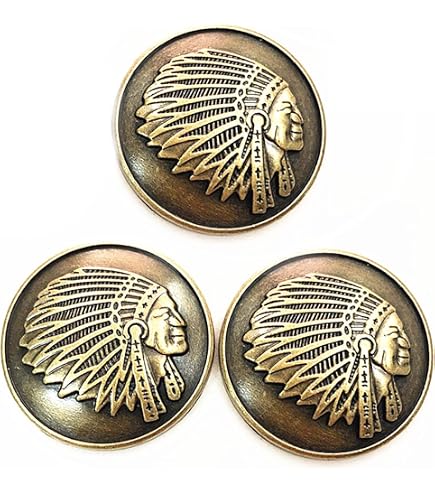 CRAFTMEMORE Western Screw-Back Conchos - 2pcs Bronze Indian Coin Design, 1 3/8 Inch Diameter