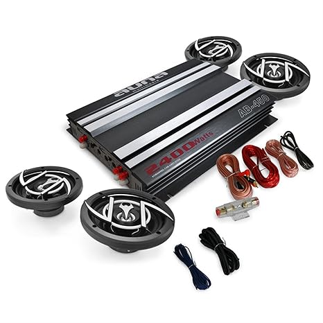 auna 4.0 Car HiFi Komplett-Set Platin Line 400 (2400 Watt 4-Kanal Endstufe, 4 x 16,5 cm Autolautsprecher, Kabelset)