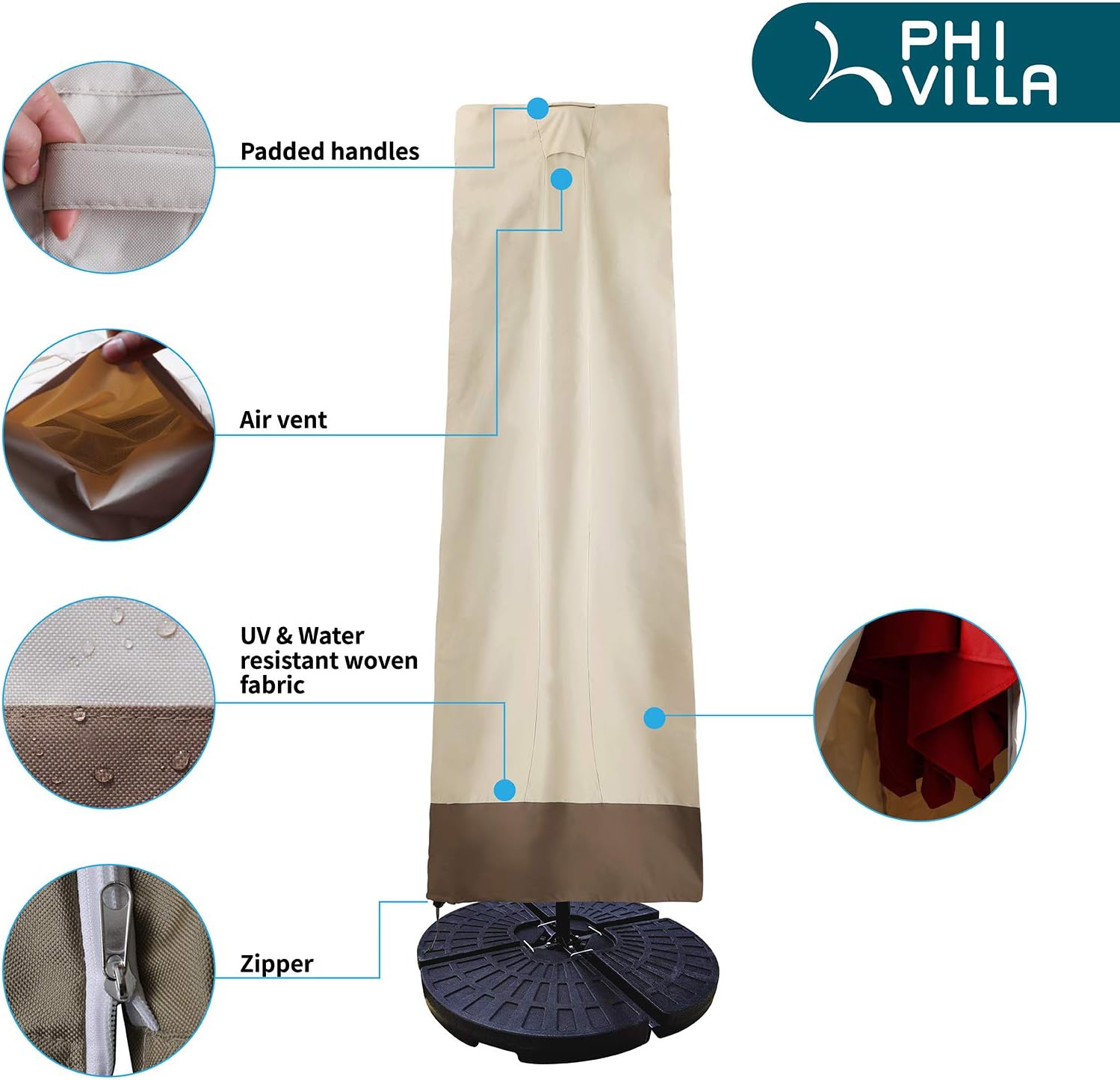 PHI VILLA Heavy Duty Offset Patio Umbrella Canopy Cover (Frame Cover): Kitchen & Dining