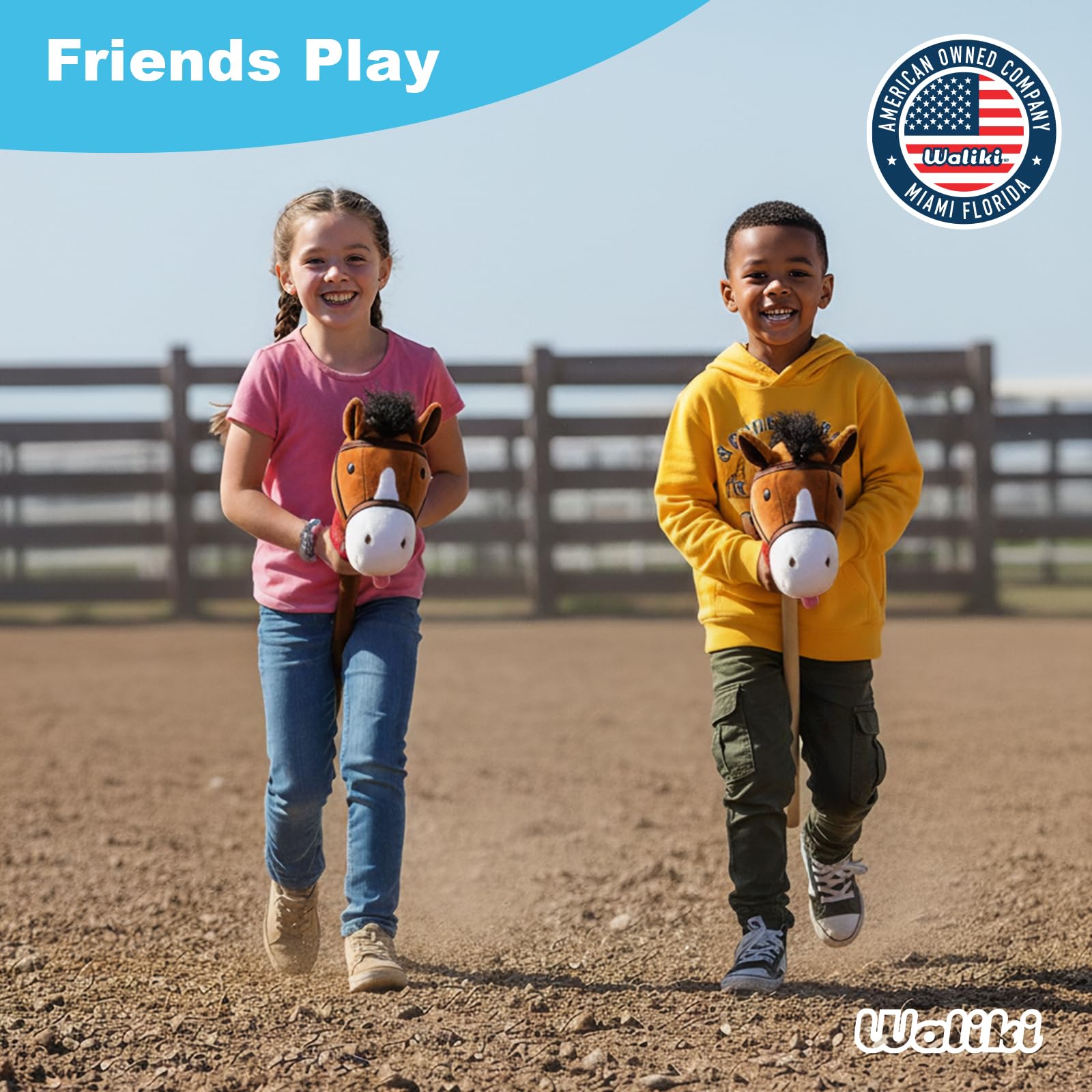 WALIKI Stick Horse Toy for Boys and Girls | Fun Cowboy & Cowgirl Pretend Play | Cool Toys for Kids Ages 3 4 5 6 | Birthday Gift for Active Toddlers (Brown)