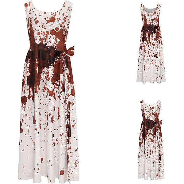 Robe Halloween Femme Tachée De Sang - Costume Cocktail Effrayant Avec Imprimé Citrouille Et Chauve-souris - 5