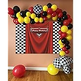 Race Car Birthday Party Supplies 128pcs Balloons Arch Garland Kit 5x3ft Racing Car Theme Happy Birthday Backdrop Decorations for Kids Boys Anniversary Cake Table Decorations
