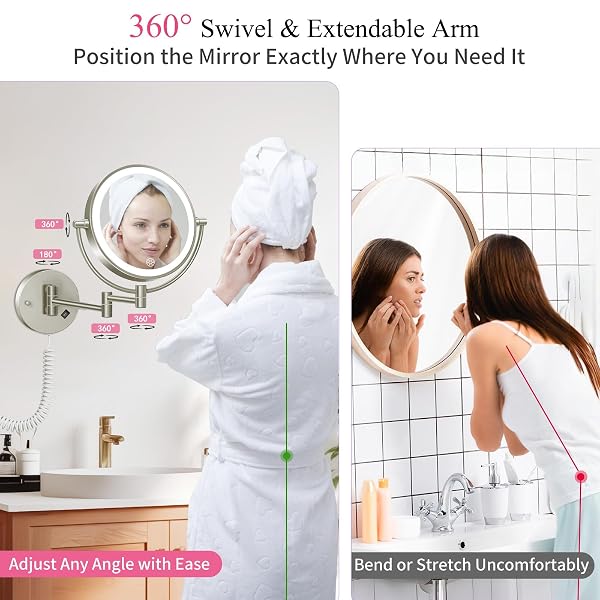 WALL MOUNTED MAKEUP MIRROR WITH LIGHTS 30X/1X DOUBLE-SIDED VANITY MIRROR