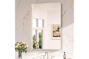 Keonjinn 24” x 36” Brushed Nickel Mirror Silver Bathroom Mirror for Wall, Rounded Rectangle Farmhouse Vanity Mirror with Meta