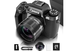 Saneen Digital Camera for Photography, 4K 64MP WiFi Touch Screen Vlogging Camera with Flash, 32GB Micro Card, Lens Hood, 3000mAH Battery, Front and Rear Cameras, 4″Big Screen, Hot Shoe Interface-Black