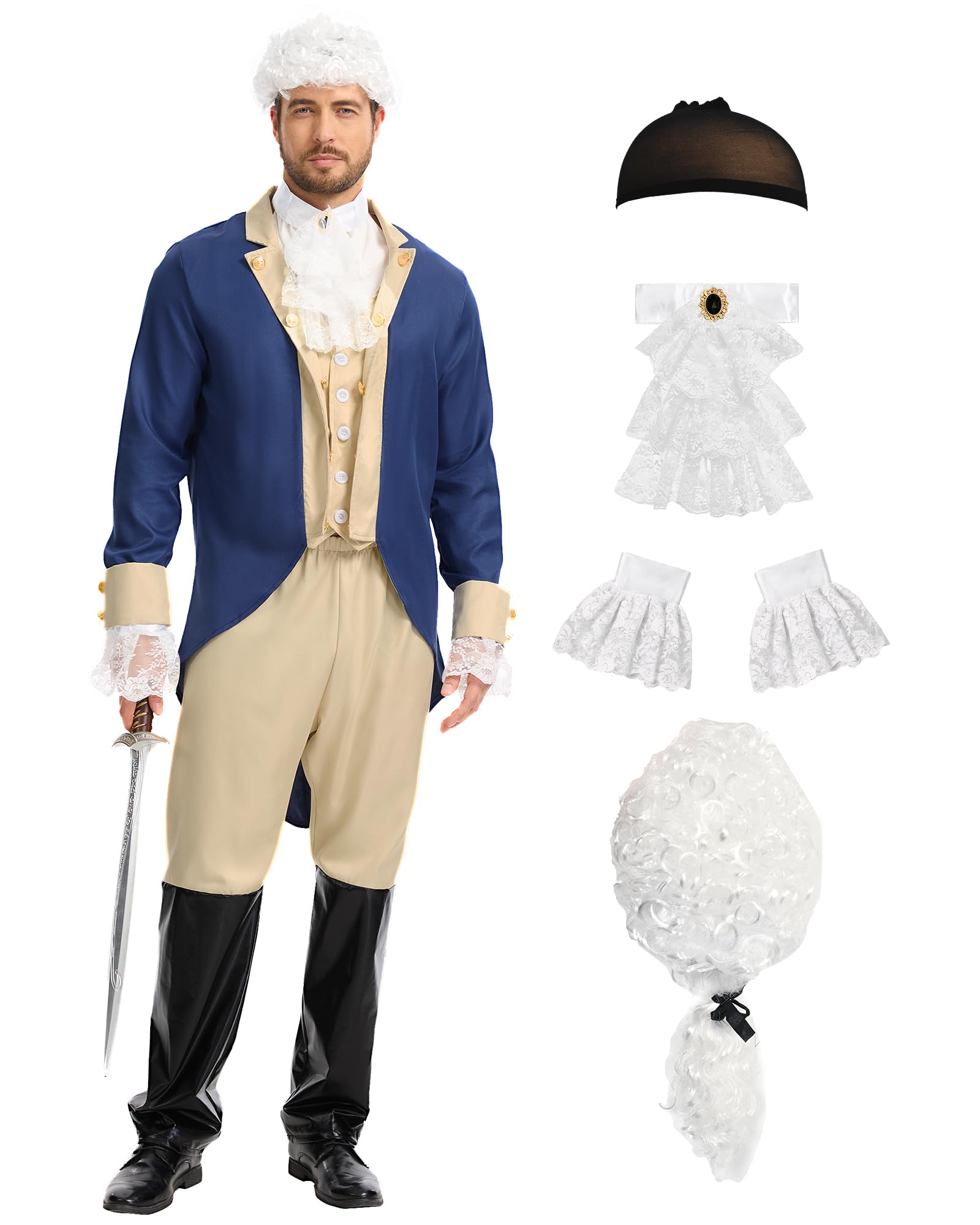 Photo 1 of rumnigh Founding Father Costume, Adult Hamilton American Colonial Costume Revolutionary War Outfit (Blue, Medium)